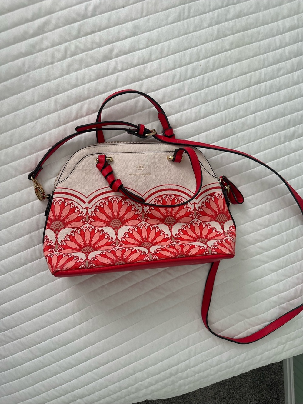 Nanette lepore and Red Floral Dome Satchel with Crossbody Strap